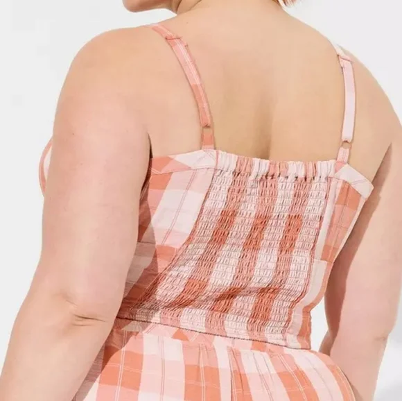 Torrid Pink And White Plaid Seersucker Sleeveless Bralette - Picture 8 of 8